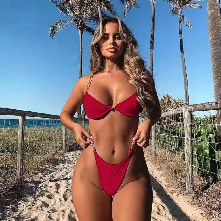 Cross-Border Hot Style Chain Bikini Sexy Plain Split Swimsuit European And American New Style Hot-Selling Pin Buckle Swimwear 76322 - Image 5