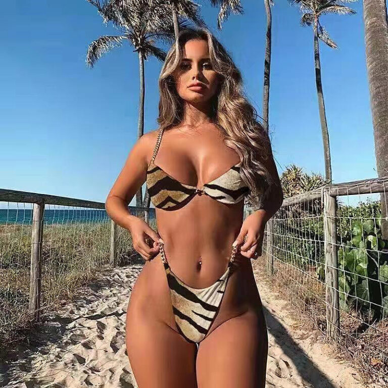 Cross-Border Hot Style Chain Bikini Sexy Plain Split Swimsuit European And American New Style Hot-Selling Pin Buckle Swimwear 76322 - Image 6