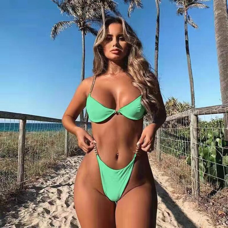 Cross-Border Hot Style Chain Bikini Sexy Plain Split Swimsuit European And American New Style Hot-Selling Pin Buckle Swimwear 76322 - Image 8