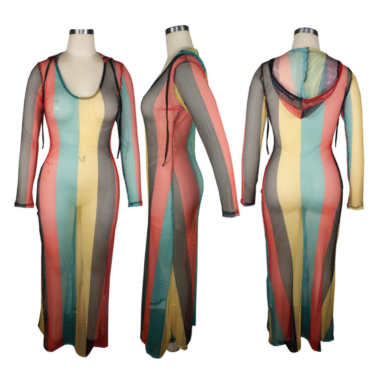 Hollow Perspective Color Mesh Beach Blouse Dress - Image 2
