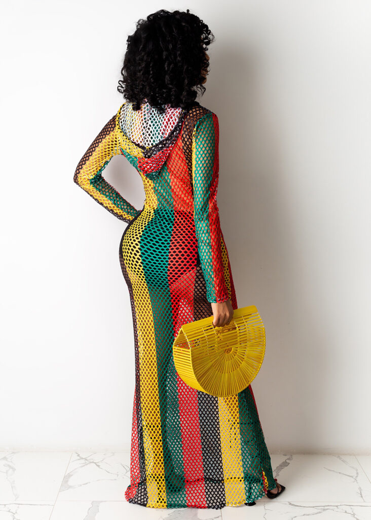 Hollow Perspective Color Mesh Beach Blouse Dress - Image 4