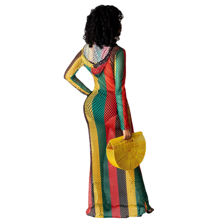 Hollow Perspective Color Mesh Beach Blouse Dress - Image 5