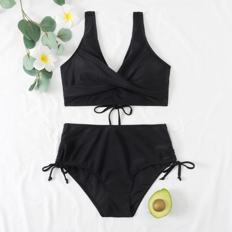 Solid Color Cross Bandage Swimsuit Split Bikini – Image 4