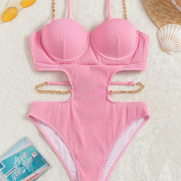 Ladies One Piece Swimsuit Beach Solid Color Swimsuit - Image 10