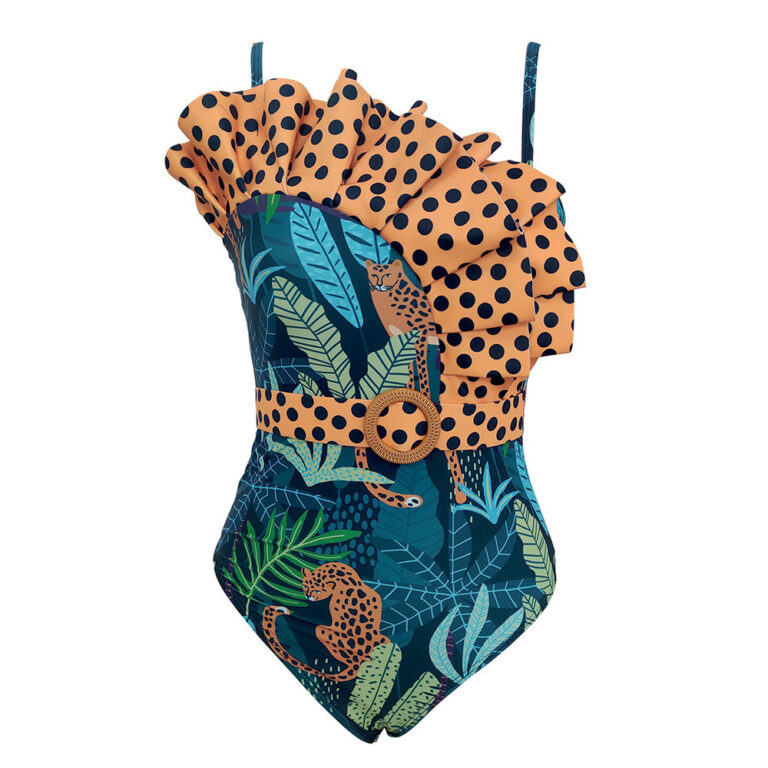 Asymmetrical Ruffle Leopard Print One-piece Swimsuit