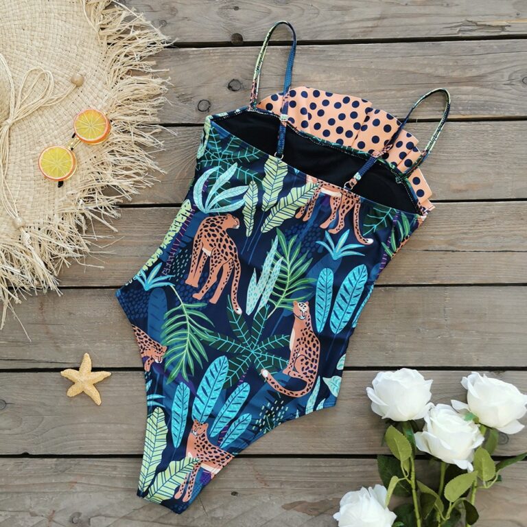 Asymmetrical Ruffle Leopard Print One-piece Swimsuit - Image 3