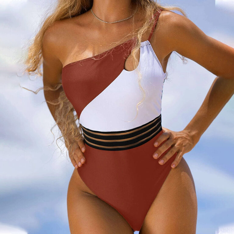 Women's Mesh Panel One Piece Swimsuit Bikini – Image 6
