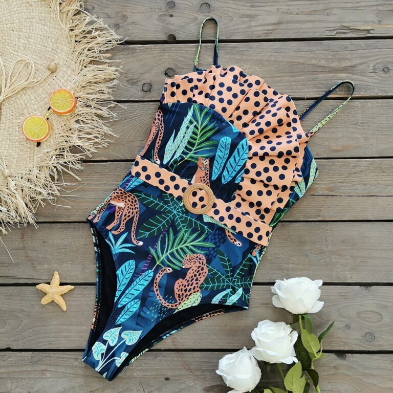 Asymmetrical Ruffle Leopard Print One-piece Swimsuit - Image 2