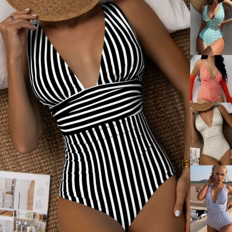 New Bikini Women's One-piece Swimsuit Striped – Image 3