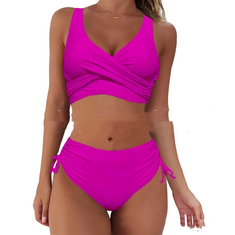 Solid Color Cross Bandage Swimsuit Split Bikini – Image 5