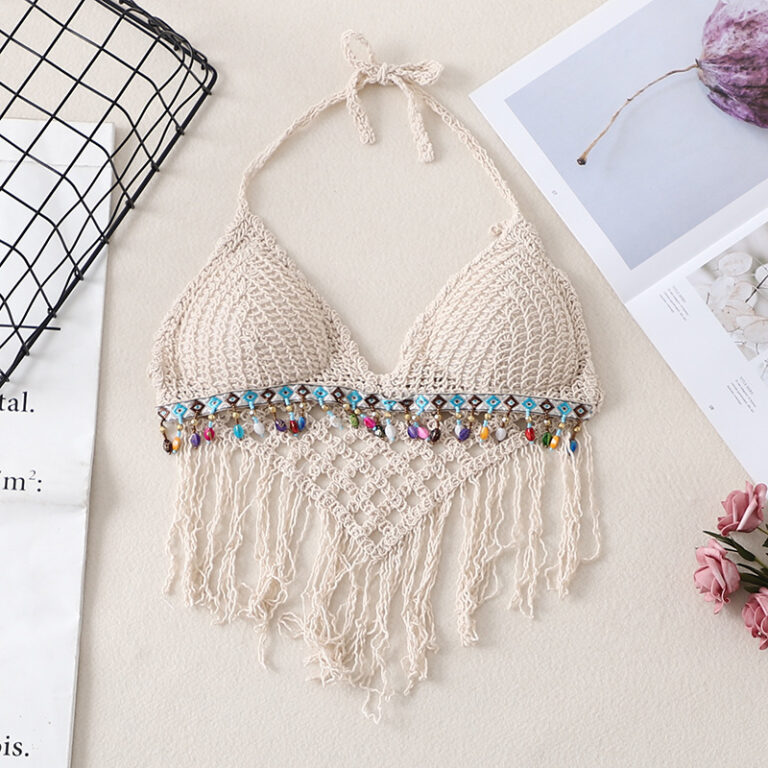 Versatile Fringed Crochet Suspender Sleeveless Knitted Top – Image 7