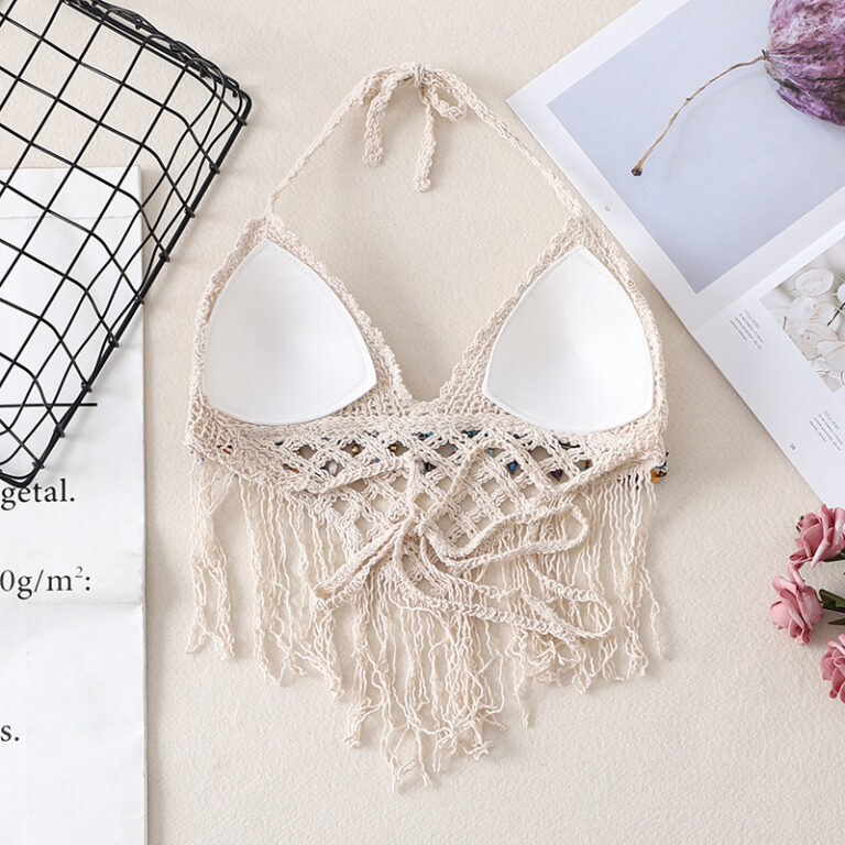 Versatile Fringed Crochet Suspender Sleeveless Knitted Top – Image 5