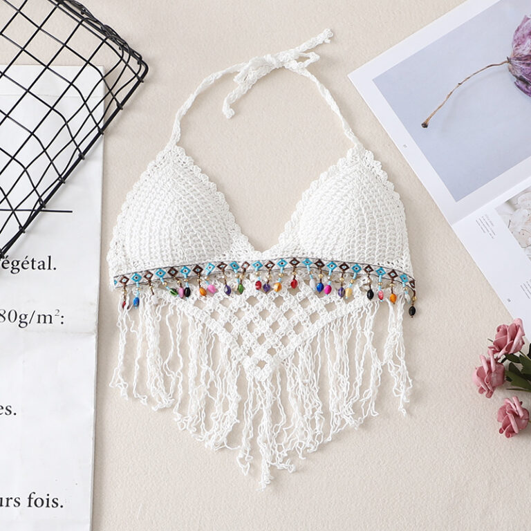 Versatile Fringed Crochet Suspender Sleeveless Knitted Top – Image 6
