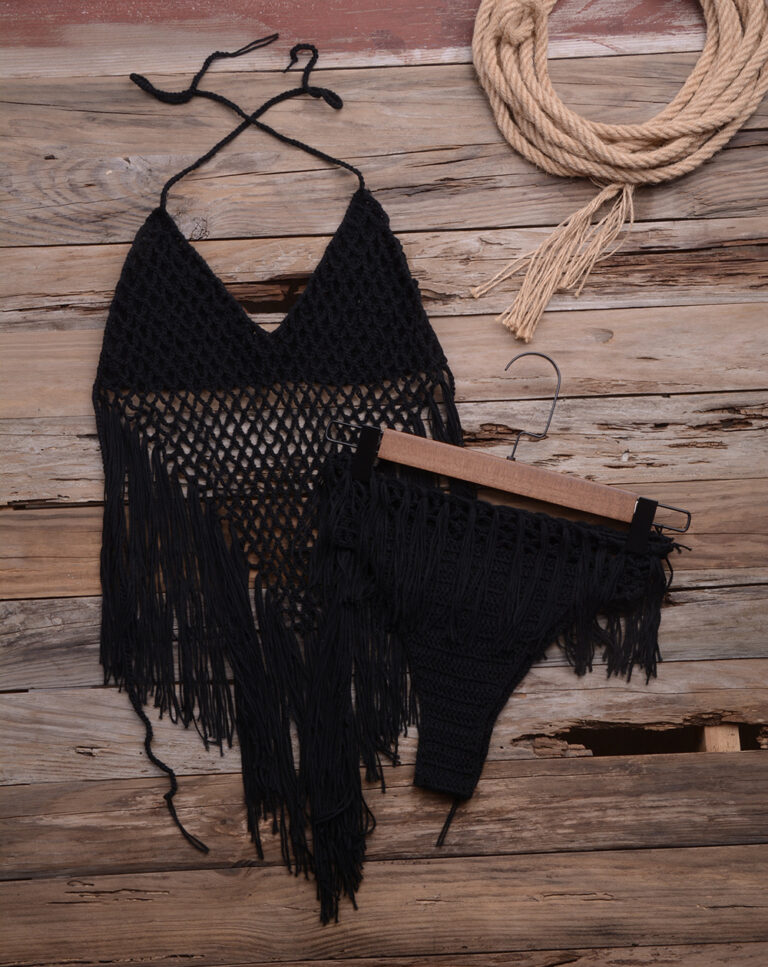 Hand-woven Beach Hollow Tassel Split Swimsuit Set Factory Direct Sales – Image 5