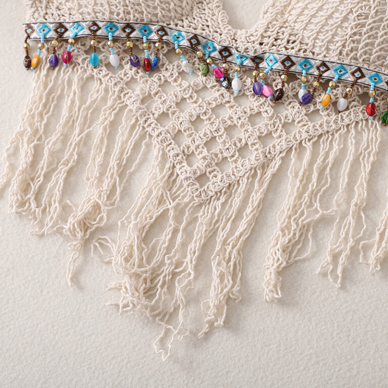 Versatile Fringed Crochet Suspender Sleeveless Knitted Top – Image 9
