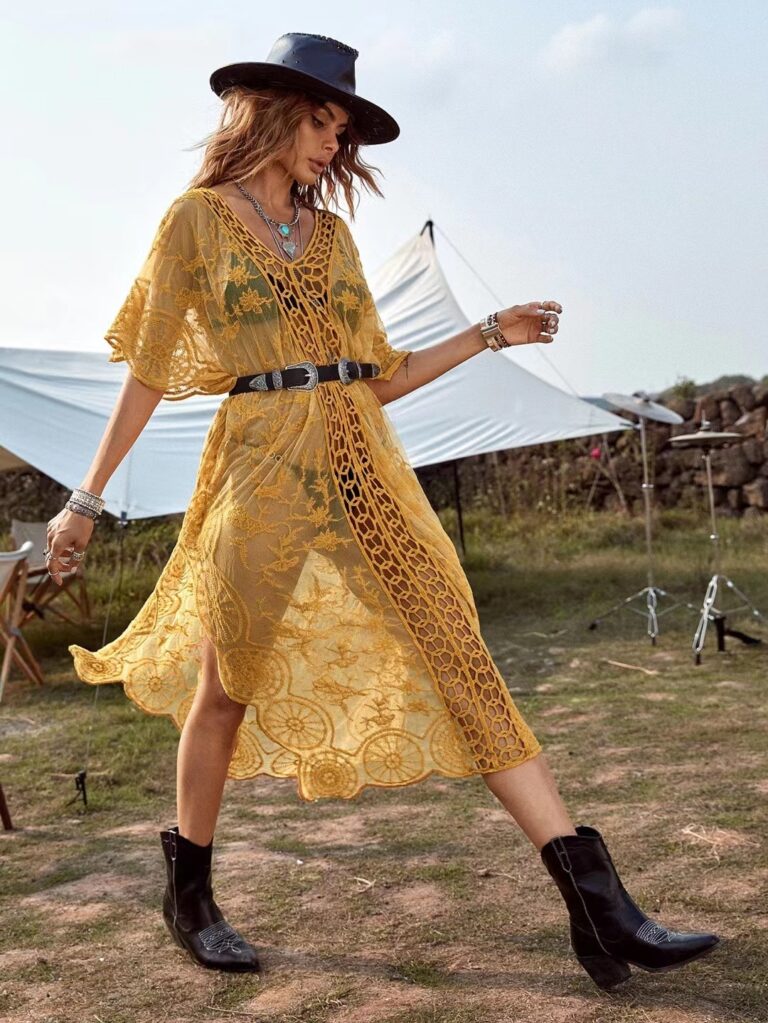 Crochet Hollow Lace Vacation Robe Sunscreen Beach Dress - Image 5