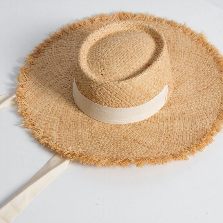 Raffia Grass Flat Top Raw Edge Binding Neck Sun Visor Hat Hand Braided Grass Hat – Image 2