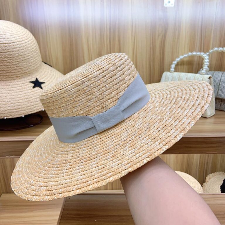 Axin Hat Ornaments Gray Tie Knot Flat Top Thin Straw Wide Brim Top Hat Flat Top Hat Straw Hat – Image 2