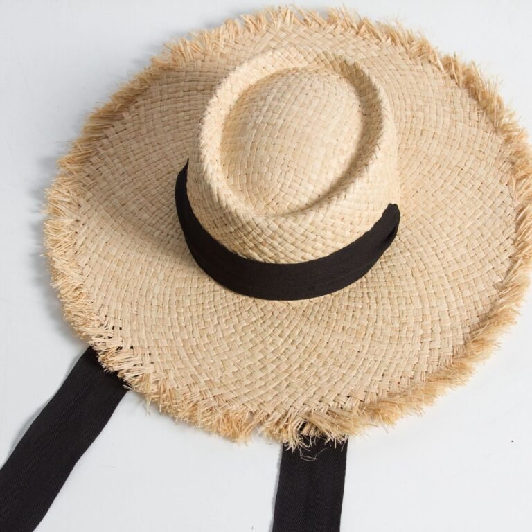 Raffia Grass Flat Top Raw Edge Binding Neck Sun Visor Hat Hand Braided Grass Hat