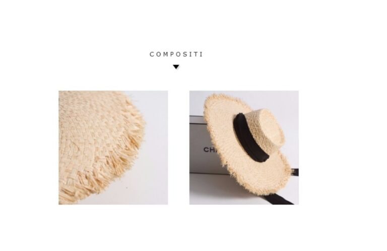 Raffia Grass Flat Top Raw Edge Binding Neck Sun Visor Hat Hand Braided Grass Hat – Image 4