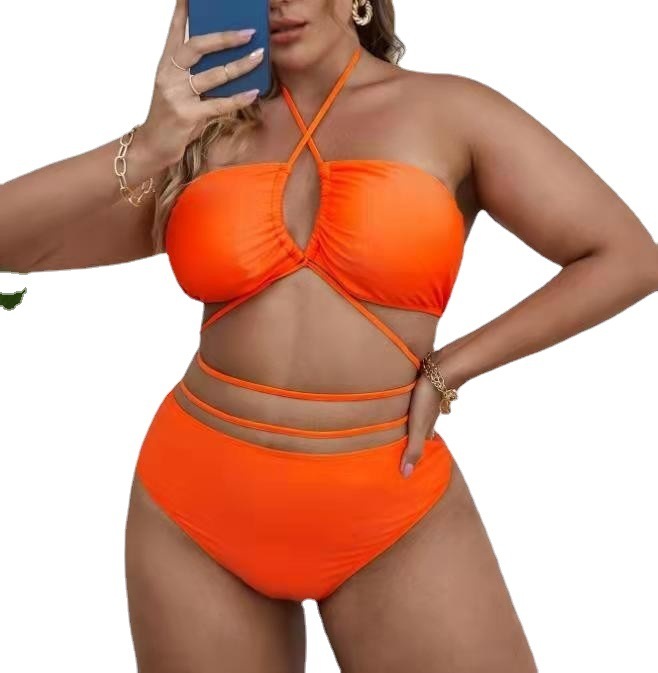 Plus Size Solid Color Split Ladies Bikini Set – Image 3