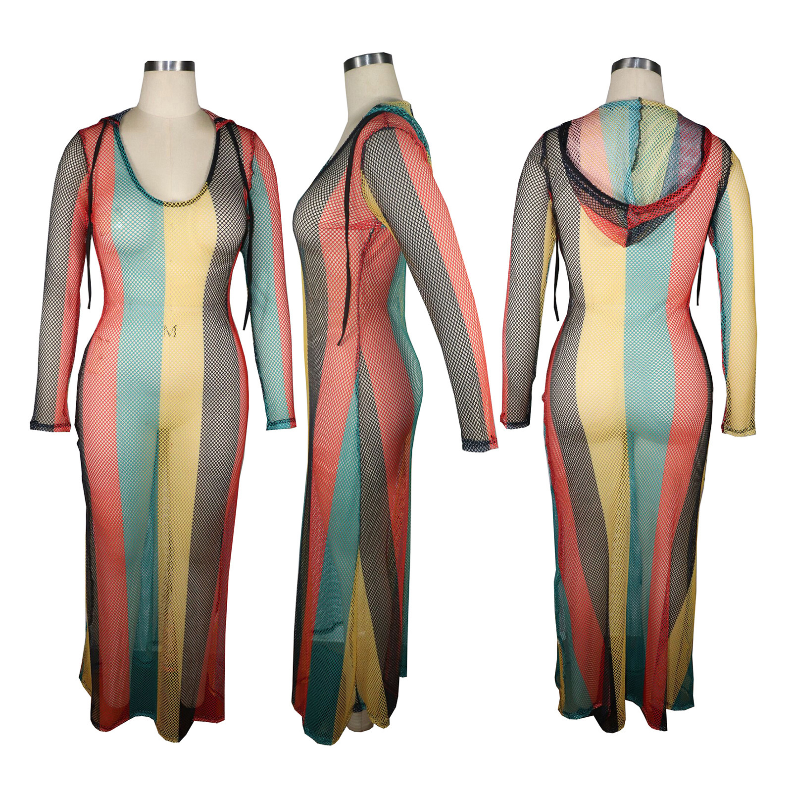 Hollow Perspective Color Mesh Beach Blouse Dress – Image 5