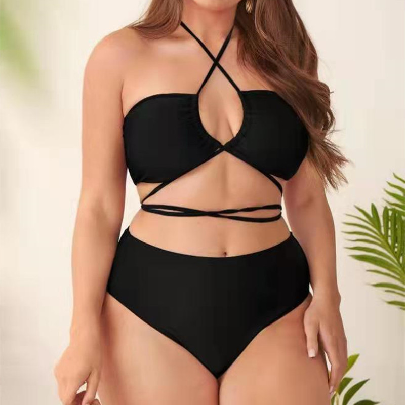 Plus Size Solid Color Split Ladies Bikini Set – Image 4