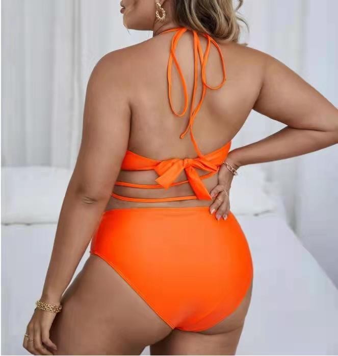 Plus Size Solid Color Split Ladies Bikini Set – Image 2