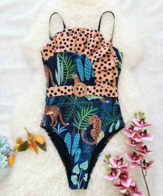 Asymmetrical Ruffle Leopard Print One-piece Swimsuit