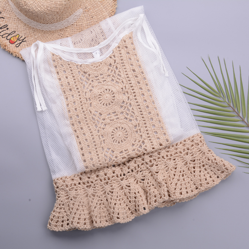 Beach Featured Hand Crochet Swimsuit Stitching One-piece Skirt Sun Protection Sling Holiday Mesh Skirt – Image 6